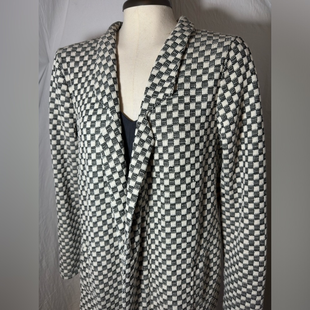 Bobeau Black White Textured Open Front Jacket Medium - Picture 3 of 11